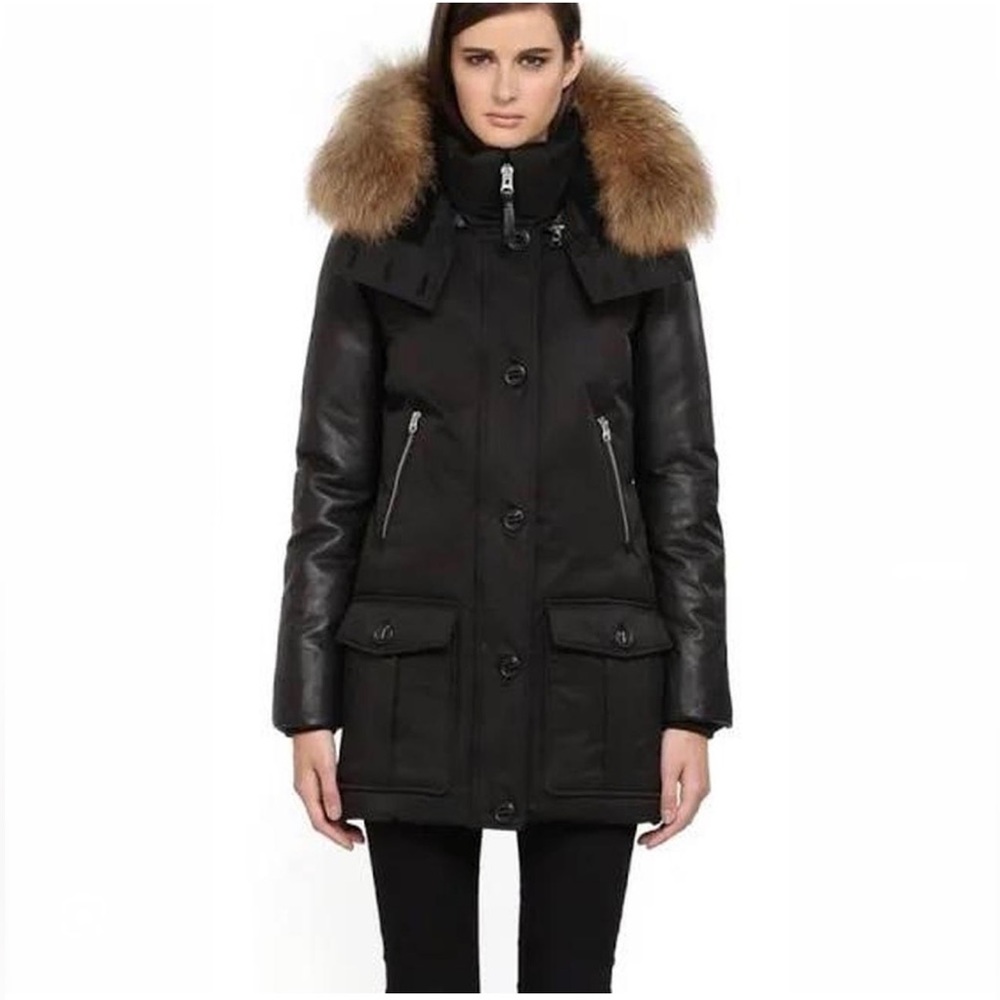 Mackage Black Parka with Brown Fur Trim
